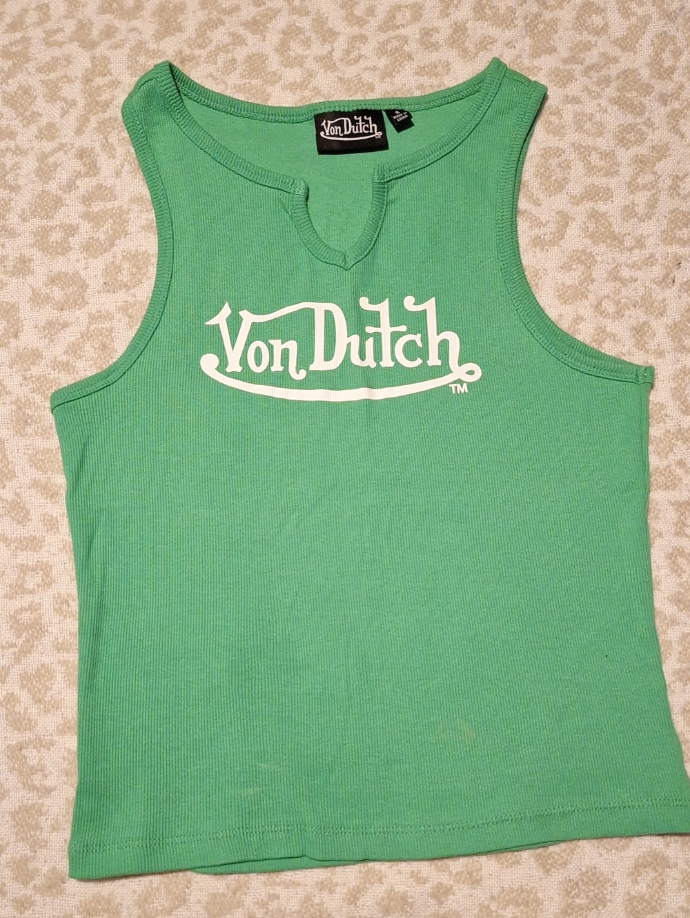 Von Dutch Green Logo Ribbed Tank